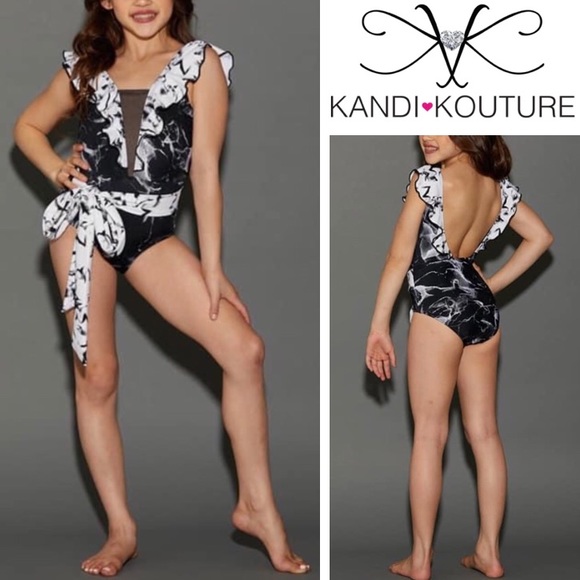 Kandi Kouture Other - Kandi Kouture Black & White Marbled Dance Leotard